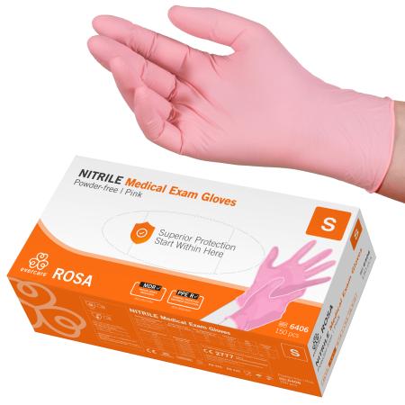 Gants nitril EVERCARE ROSA - Non poudré - Small - 150 pièces