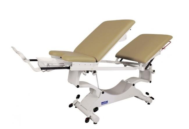 Divan d'examen iDuolys – Hauteur variable électrique – Roues escamotables – Etriers intégrés
