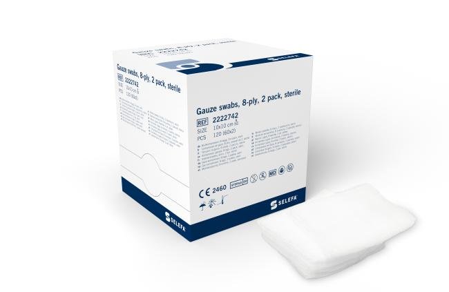 Compresse de gaze SELEFA - Stéril - 10 x 10cm - 60 x 2 pièces
