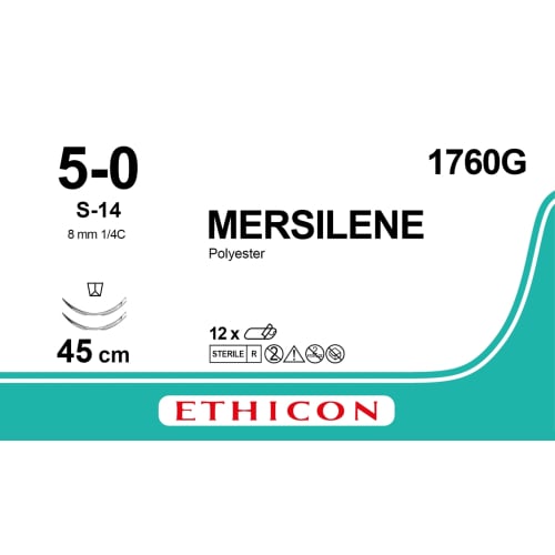 Mersilene 5-0 - 45cm - Met dubbele naald van 8mm en 1/4C - 12 stuks