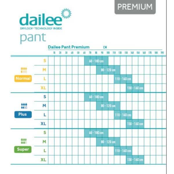 Dailee premium pant maattabel