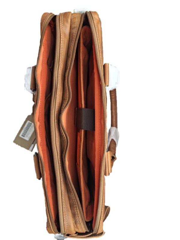 Lederen fietstas/schoudertas/laptoptas - Cognac - 40 x 11 x 31cm