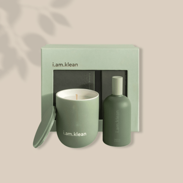 i;am.klean giftbox met kaars en roomspray in geur van leer en berk